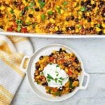 A close up shot of taco rice casserole.