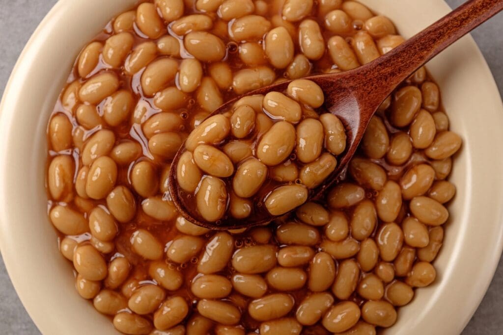 Canned beans served in a bowl.