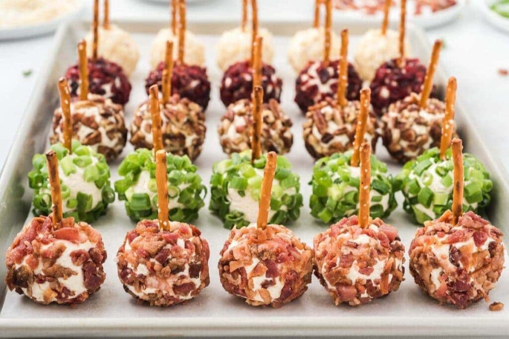 Cheese ball bites on a plate.