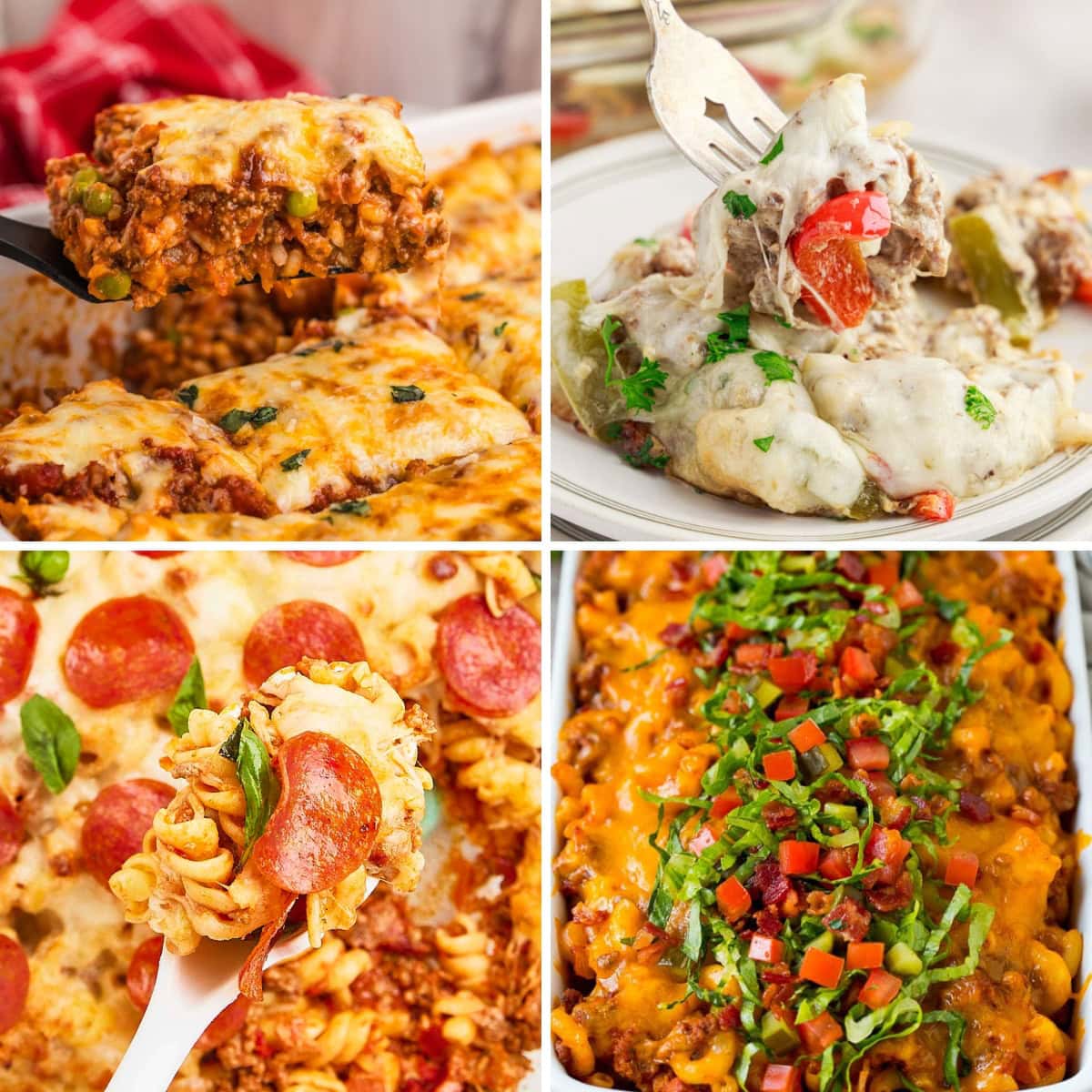 Collage of easy casserole recipes for busy nights.