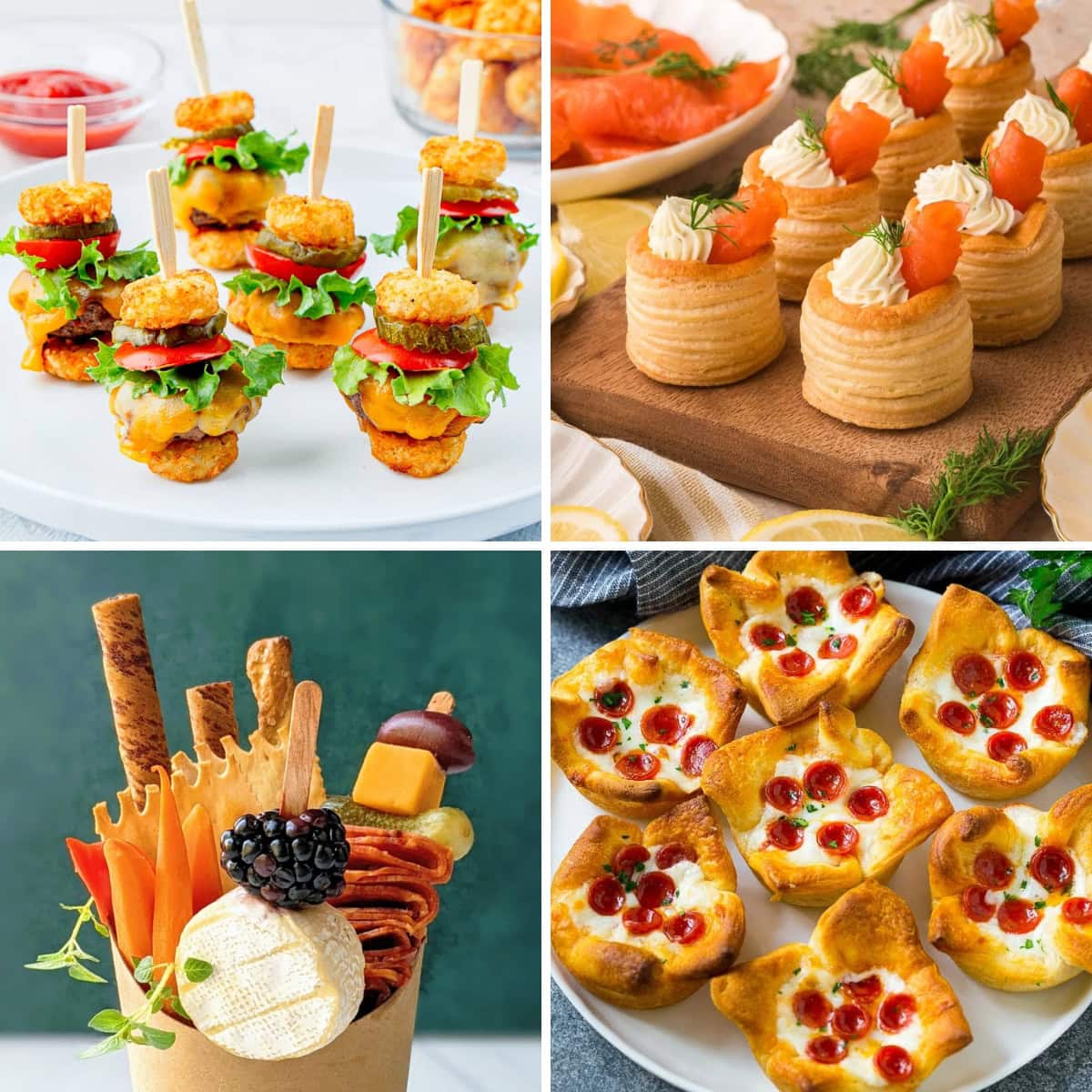 Collage of finger foods.
