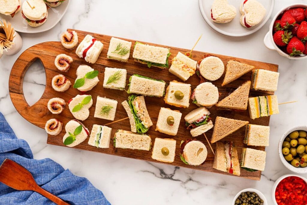 Finger sandwiches on party platter