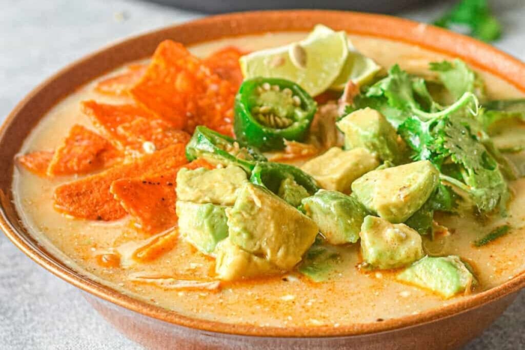 Instant Pot jalapeño corn chicken soup in a bowl.