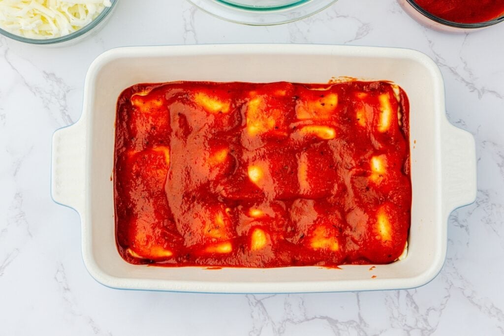 Process shot of lasagna.