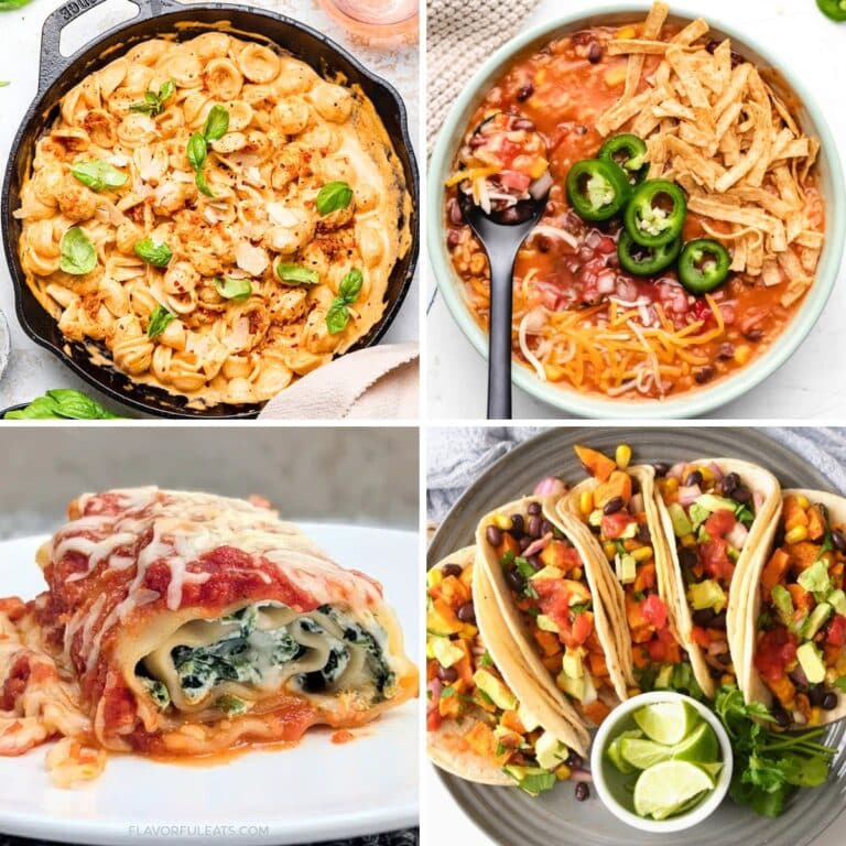 Collage of meatless Monday dinner recipes.