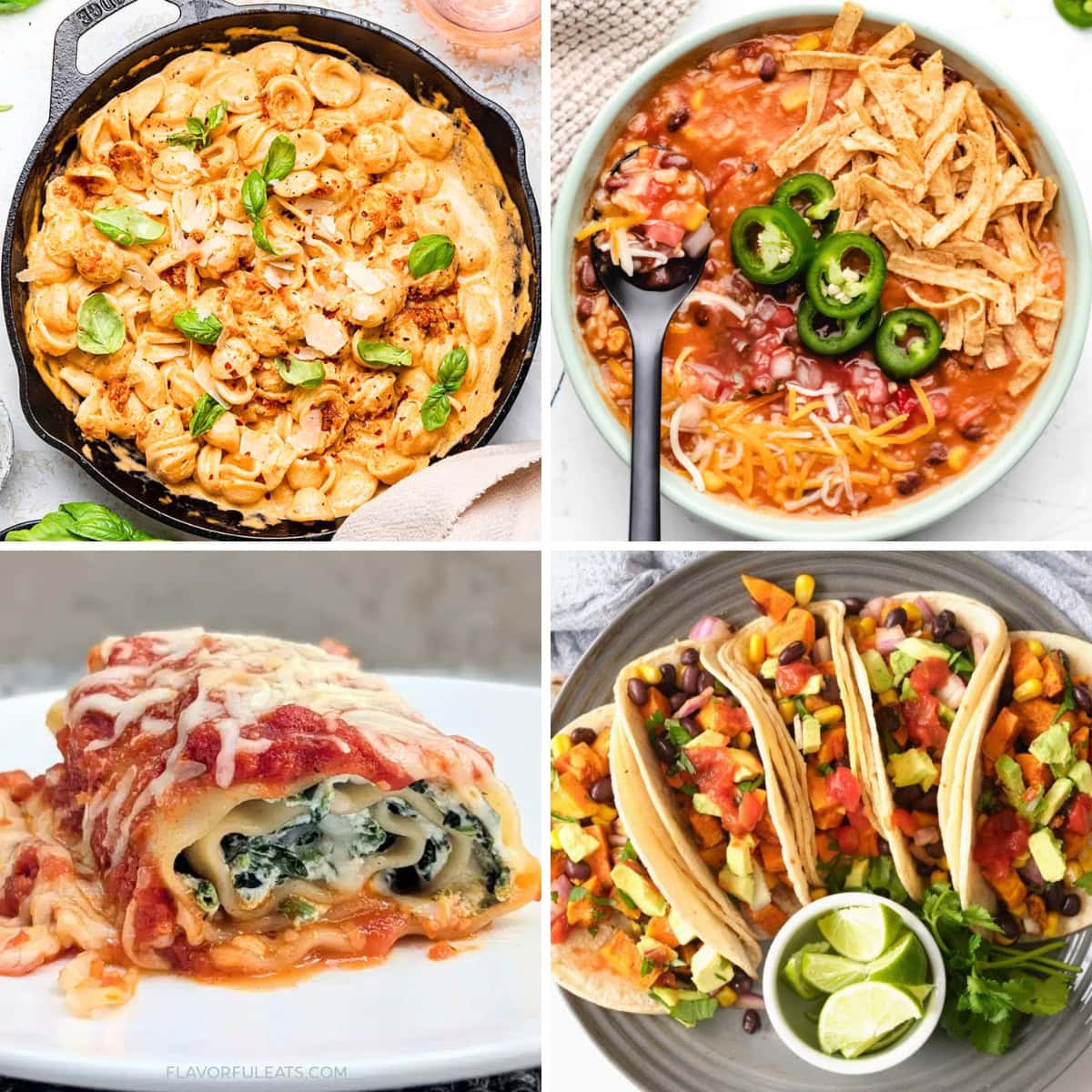 Collage of meatless Monday dinner recipes.