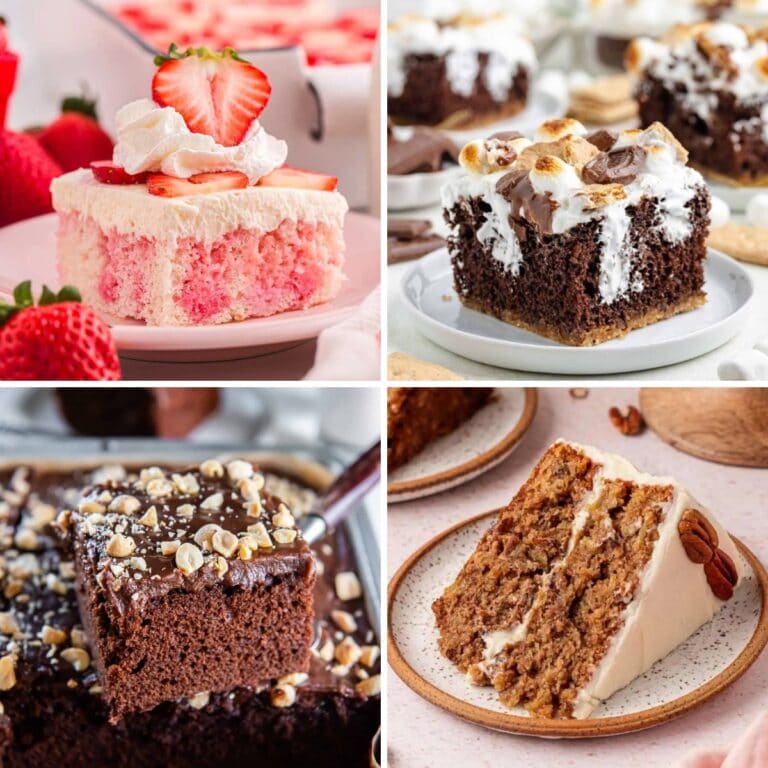 Collage of mouthwatering cake recipes.