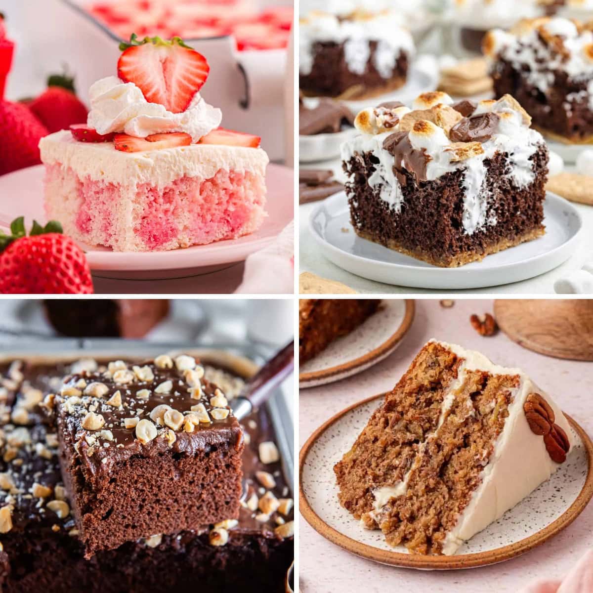Collage of mouthwatering cake recipes.