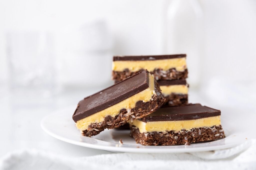 Nanaimo bars on a plate.