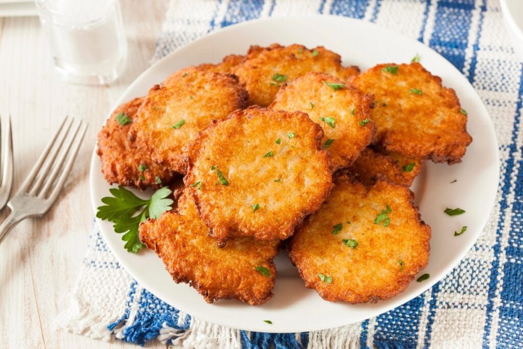 Potato pancakes on a plate.