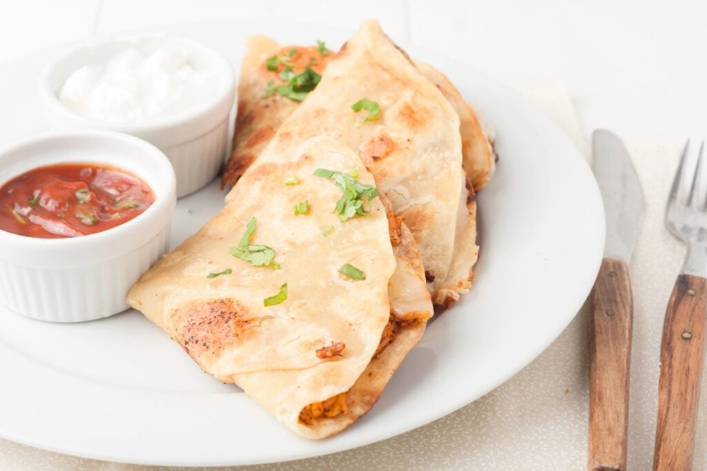 Quesadillas on a plate.