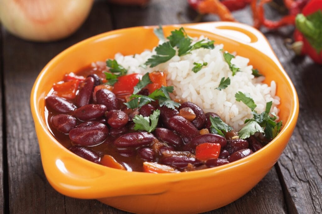Red beans and rice in a bowl.