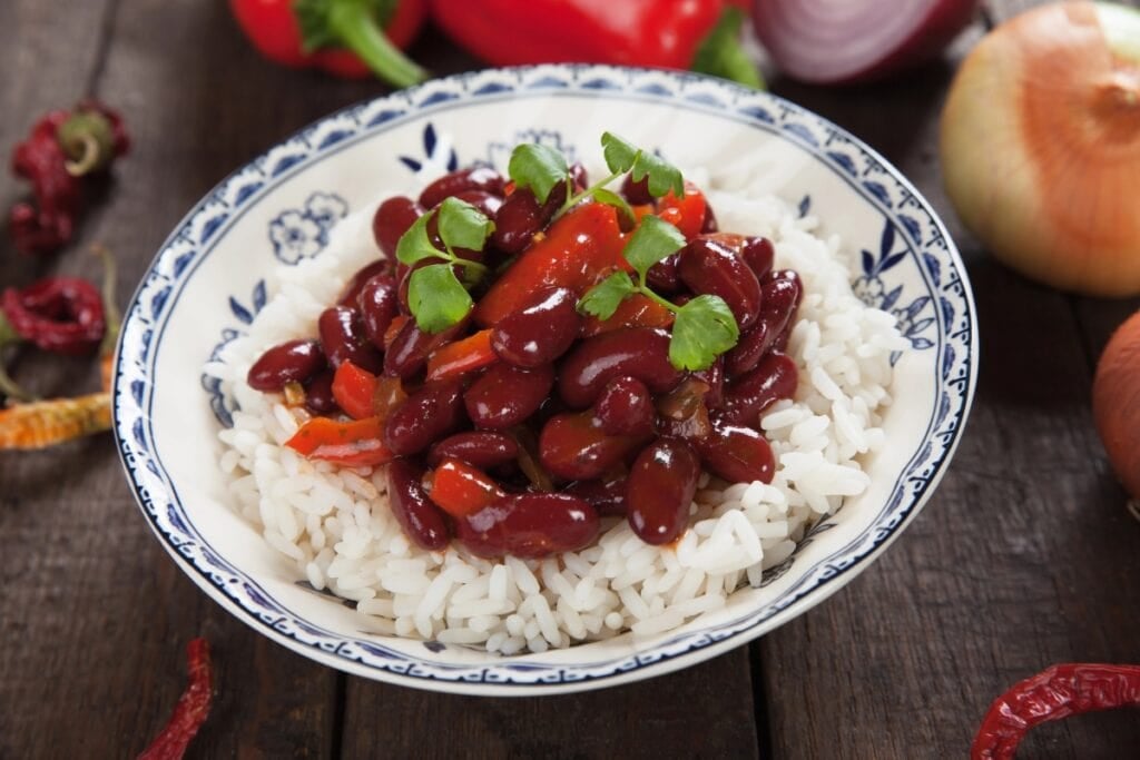 Red beans and rice in a bowl.