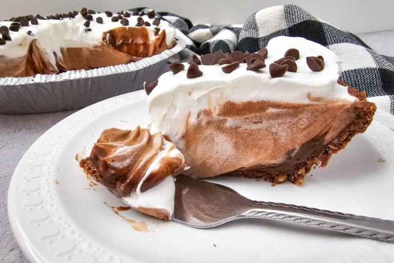 A close up shot of chocolate pudding pie.