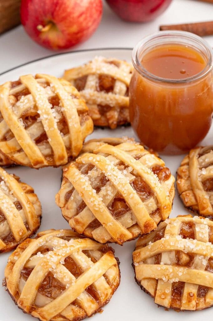 Caramel apple pie cookies on a plate.