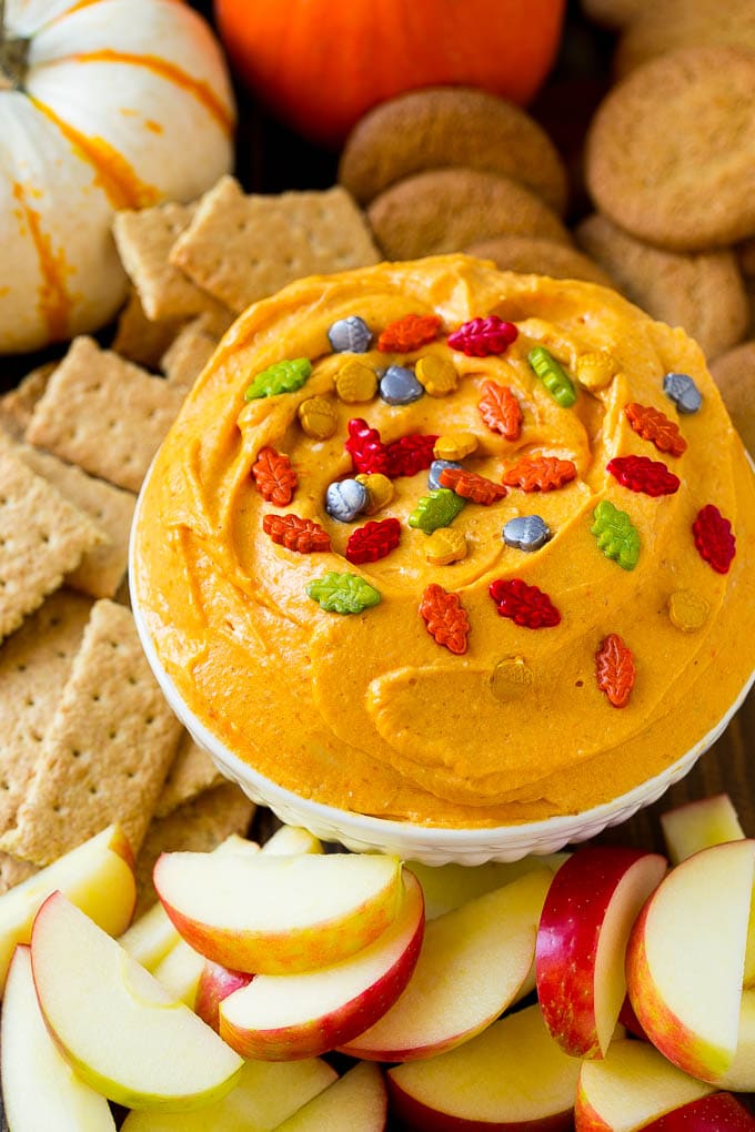 Pumpkin dip in a bowl.