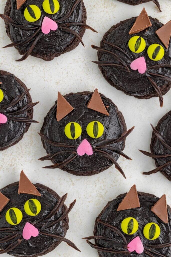 black cat cookies on white background