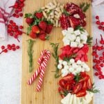 A close up shot of candy cane charcuterie board.