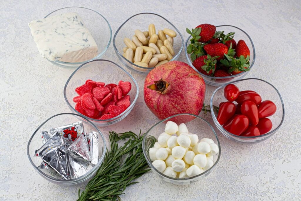 Ingredients for candy cane charcuterie board.