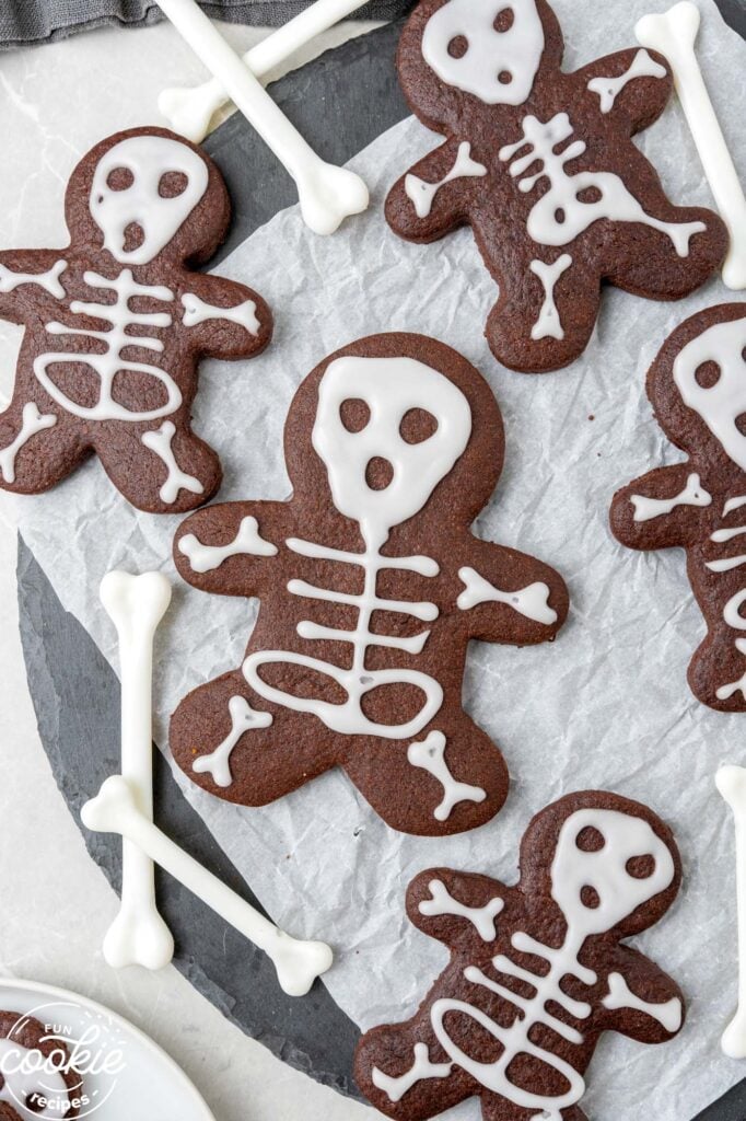 skeleton cookies on a white paper