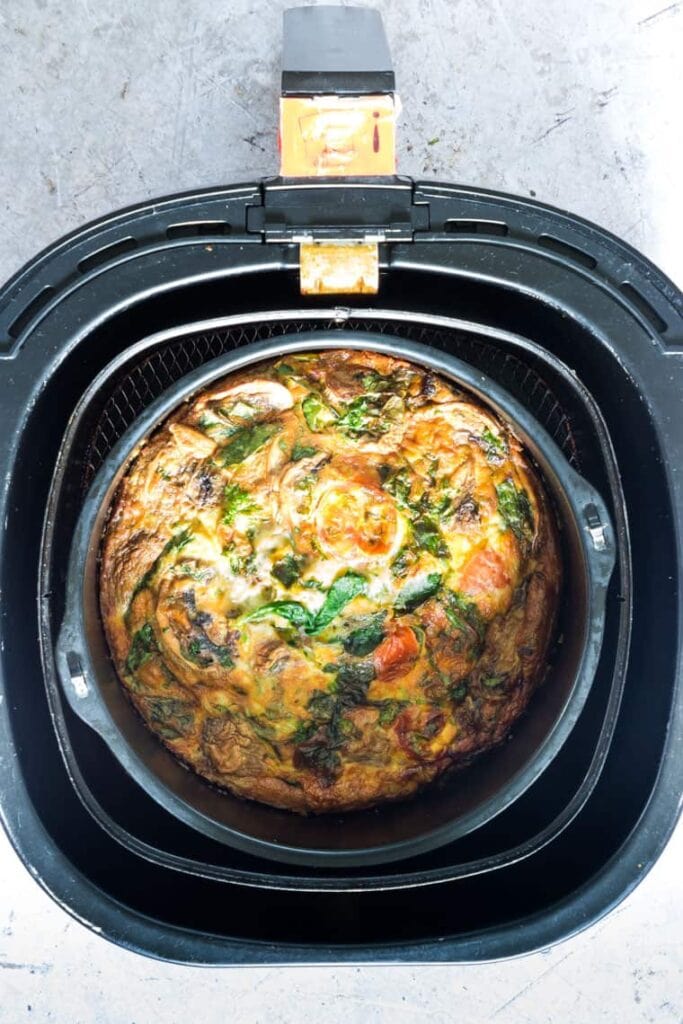 Breakfast Frittata in an air fryer basket.