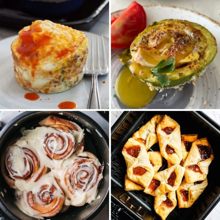 Air fryer breakfast recipe collage.