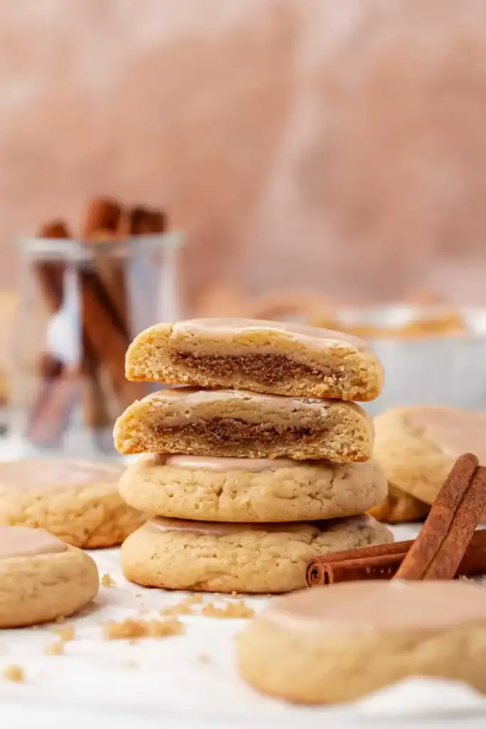 Stack of brown sugar Pop-Tart cookies on parchment paper.