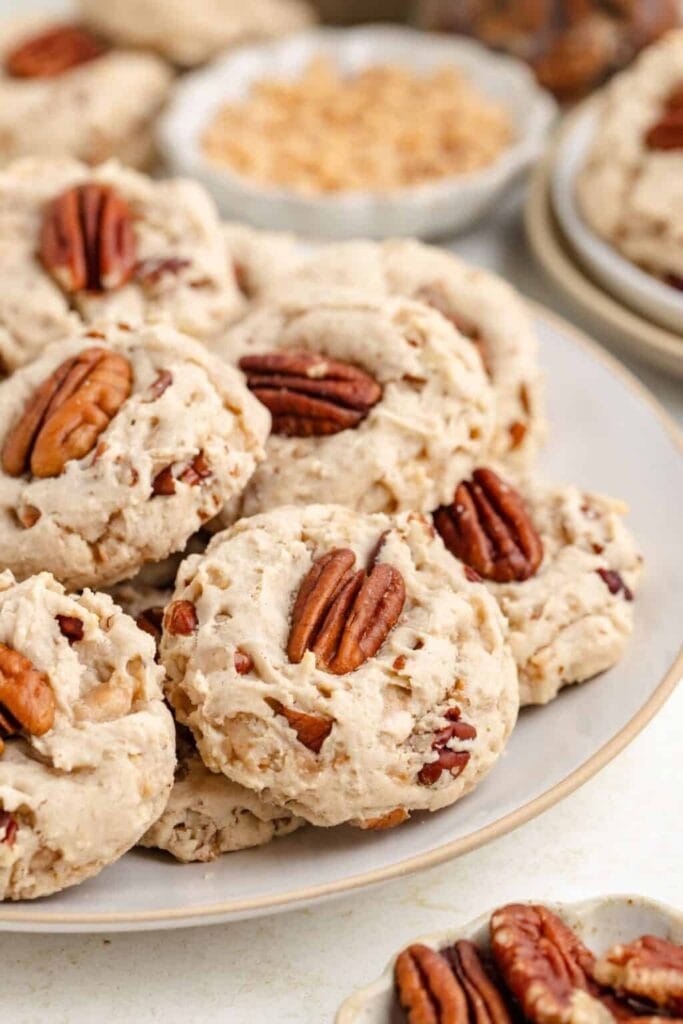 Butter pecan cookies on a plate.