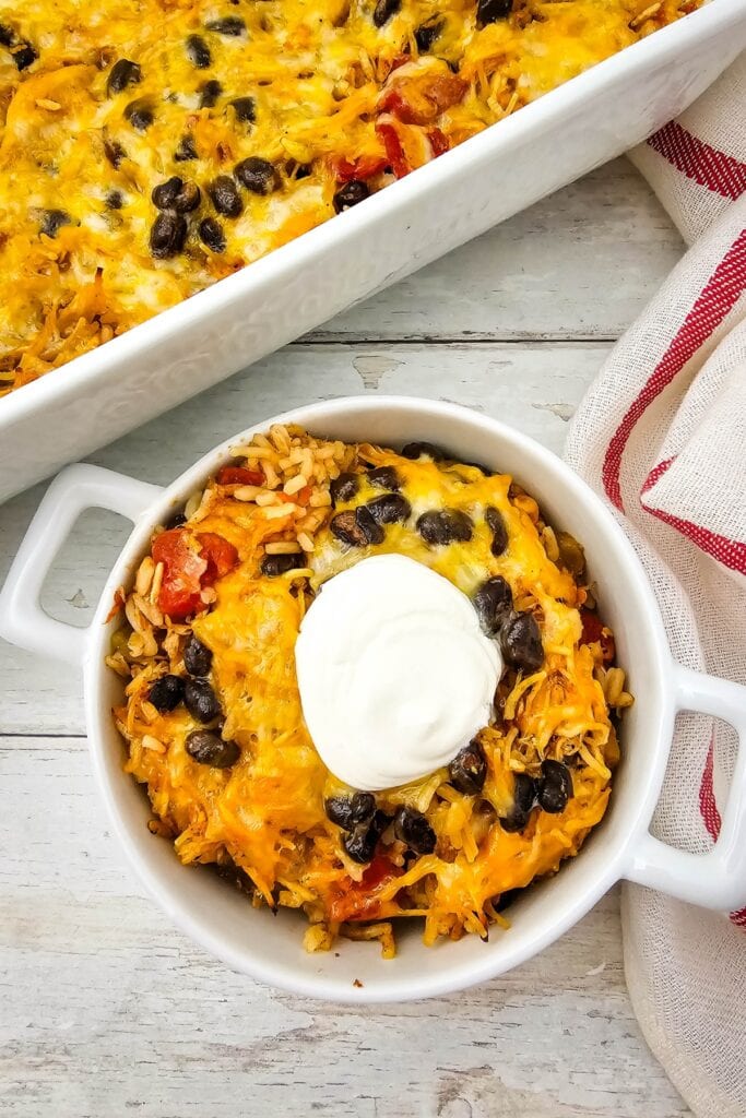 Chicken Taco Casserole served with sour cream.