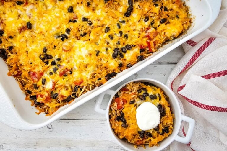 Chicken Taco Casserole served with sour cream.