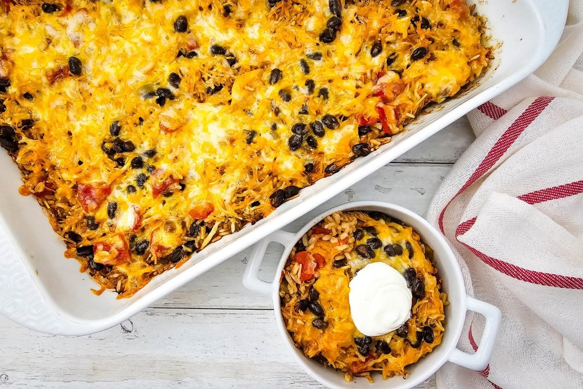 Chicken Taco Casserole served with sour cream.