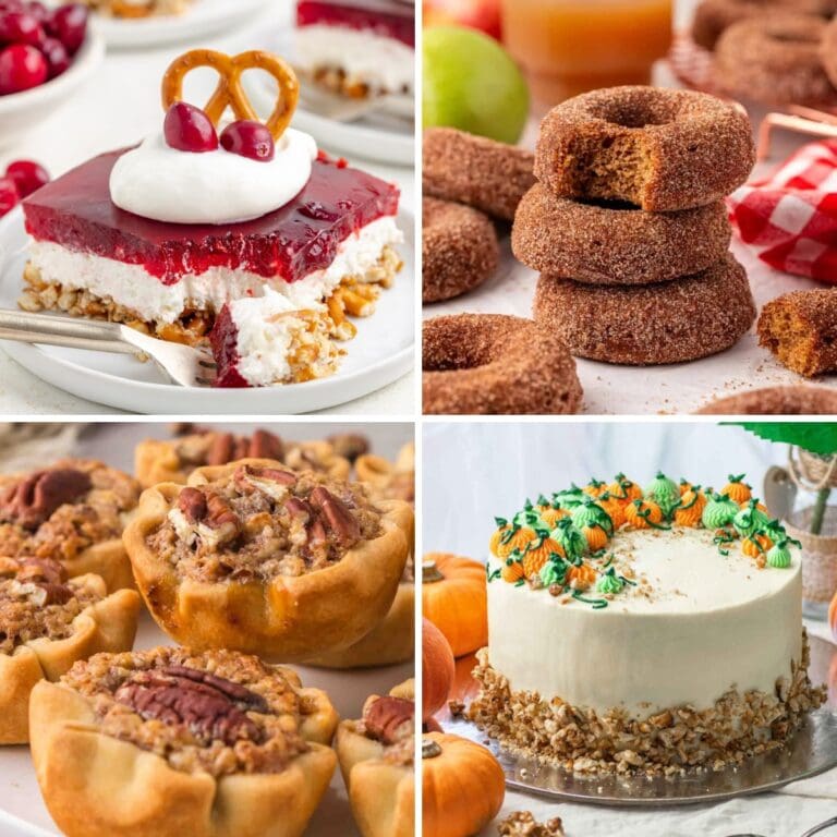Collage of assorted fall desserts and treats.