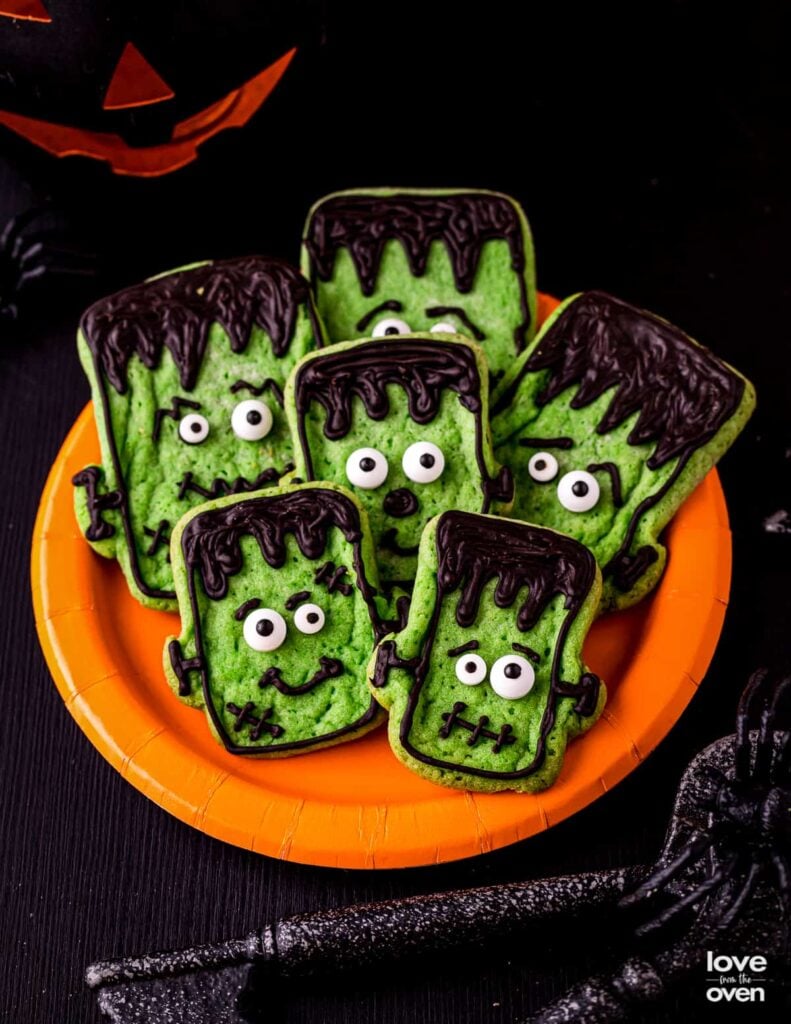 frankenstein cookies on plate
