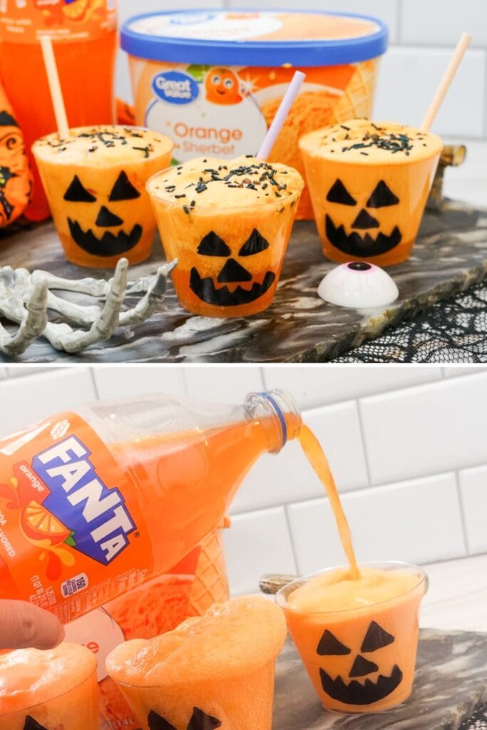 fanta halloween floats with jack-o-lanterns on cups.