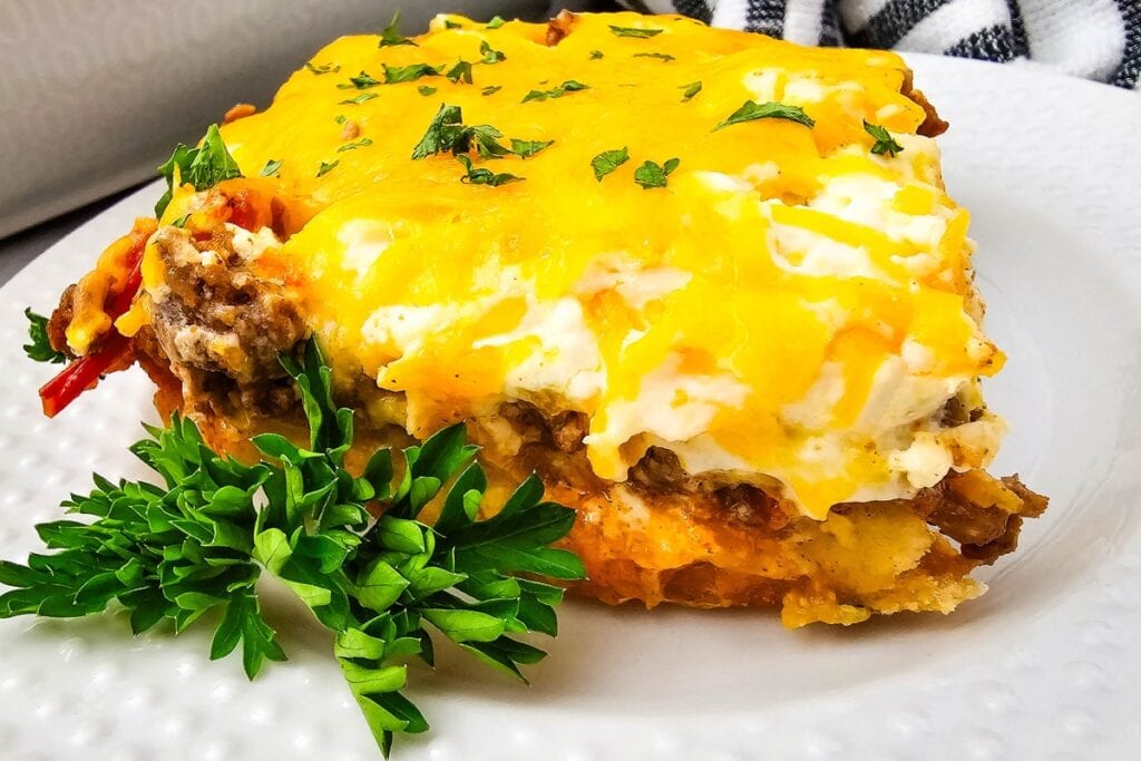 Close-up of John Wayne Casserole served on a plate.