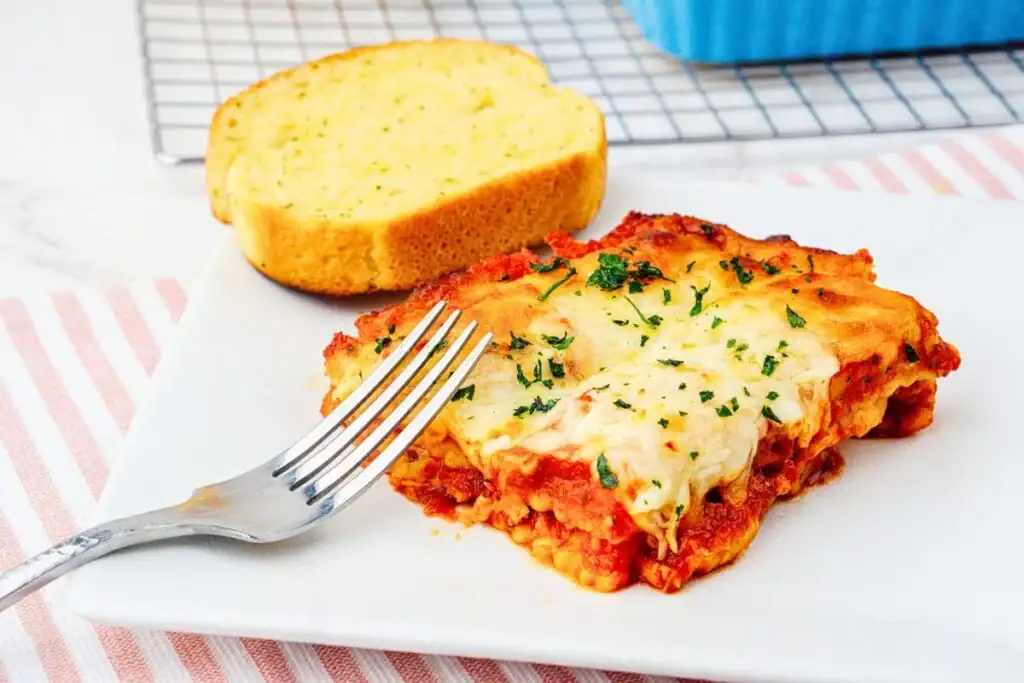 Lazy Lasagna with Ravioli served on a plate.