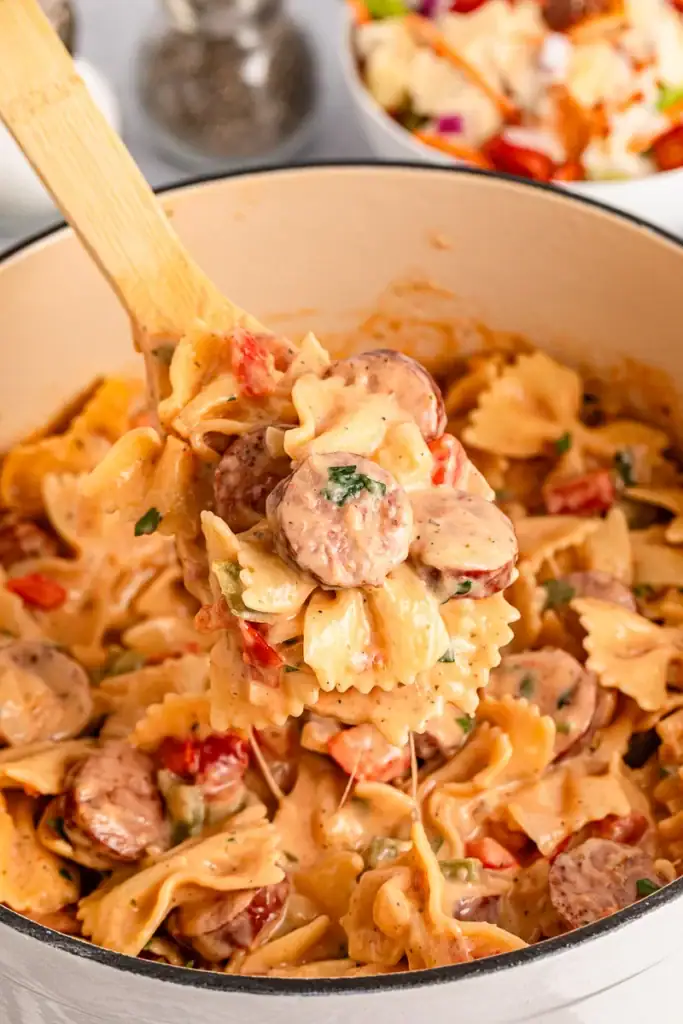 Spoonful of One Pot Kielbasa Pasta.