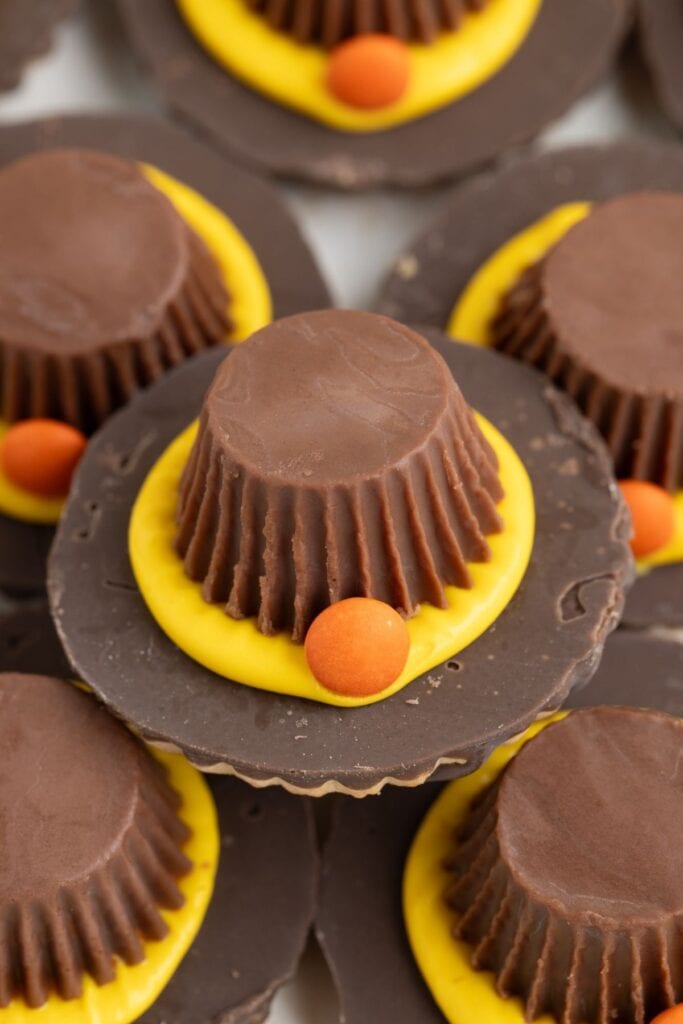Close-up of pilgrim hat cookies.