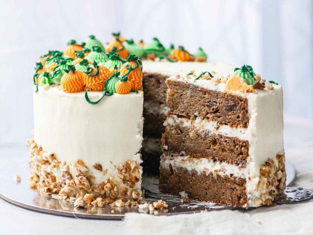 Pumpkin Crunch cake on platter