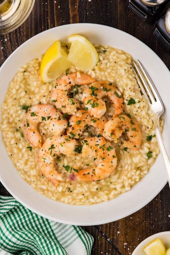 Shrimp risotto in a bowl..