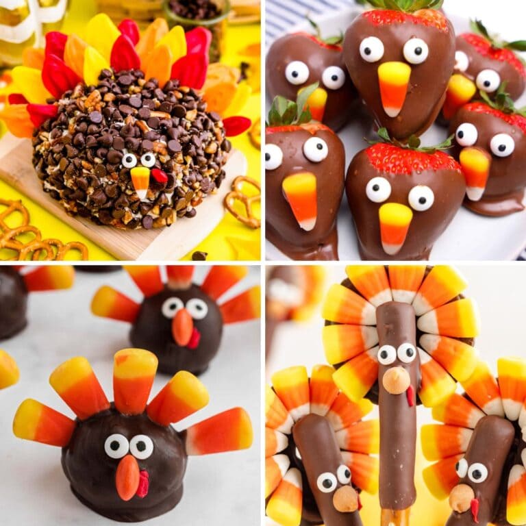 Collage of turkey treats for Thanksgiving.