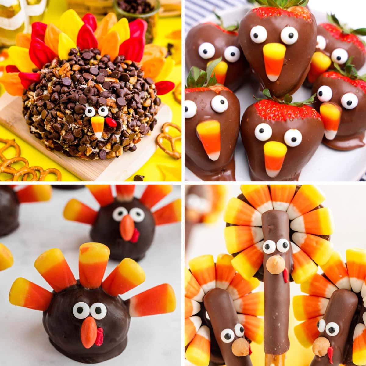 Collage of turkey treats for Thanksgiving.