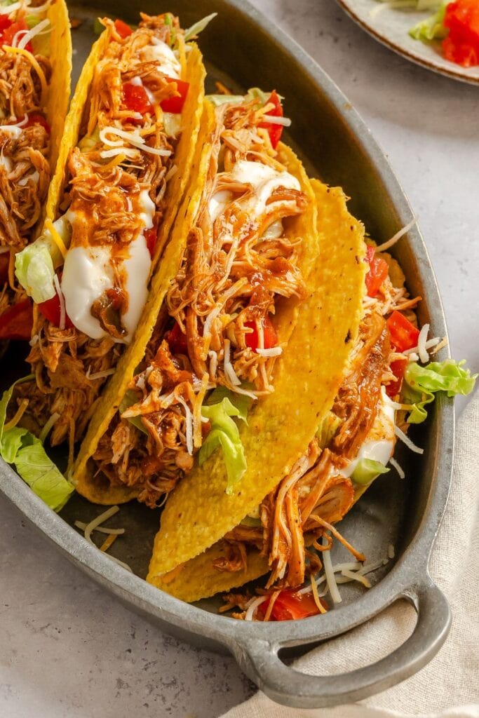 Chicken tacos on a platter.