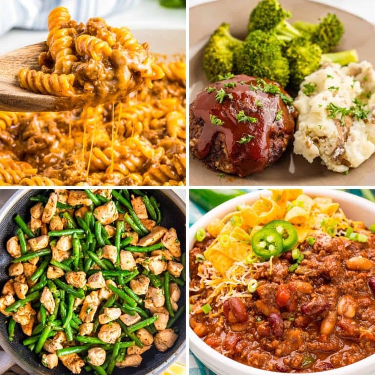 Collage of easy family dinner recipes for busy weeknights.