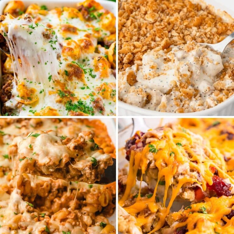 Collage of fall comfort casserole recipes.