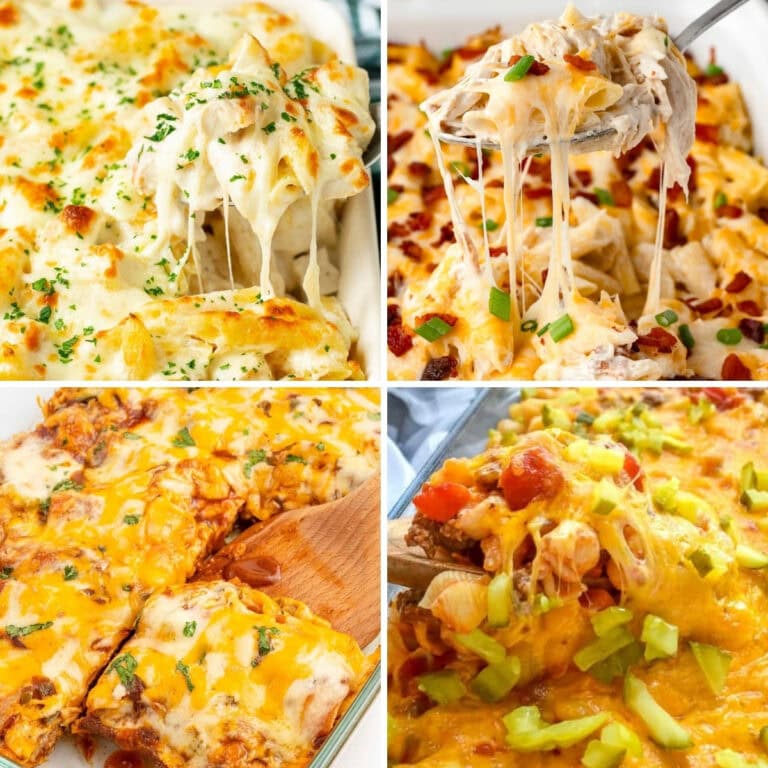 Collage of family dinner casseroles for kids.