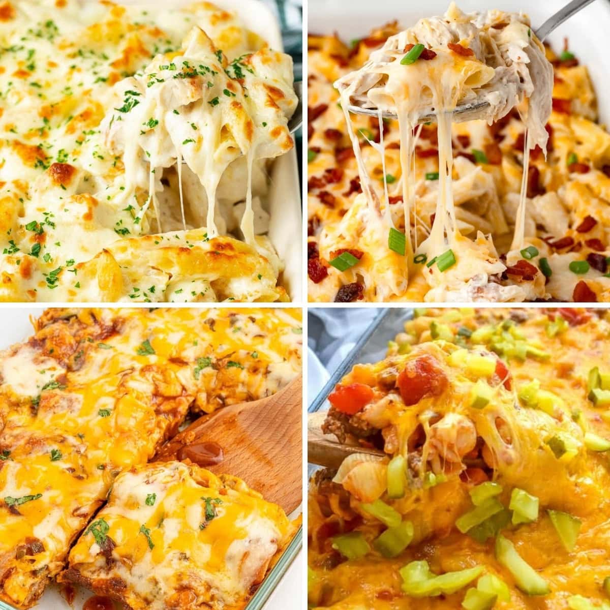 Collage of family dinner casseroles for kids.