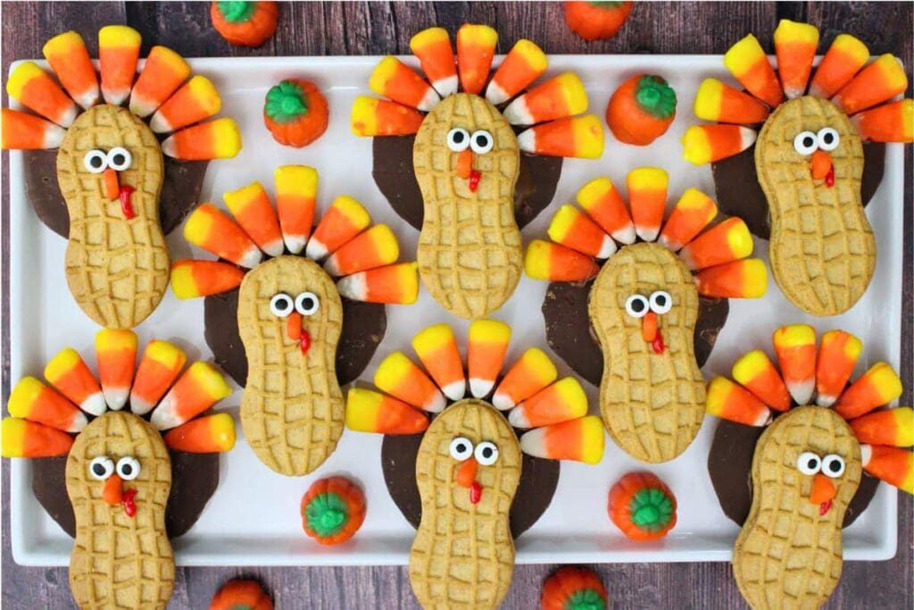 turkey cookies on white plate