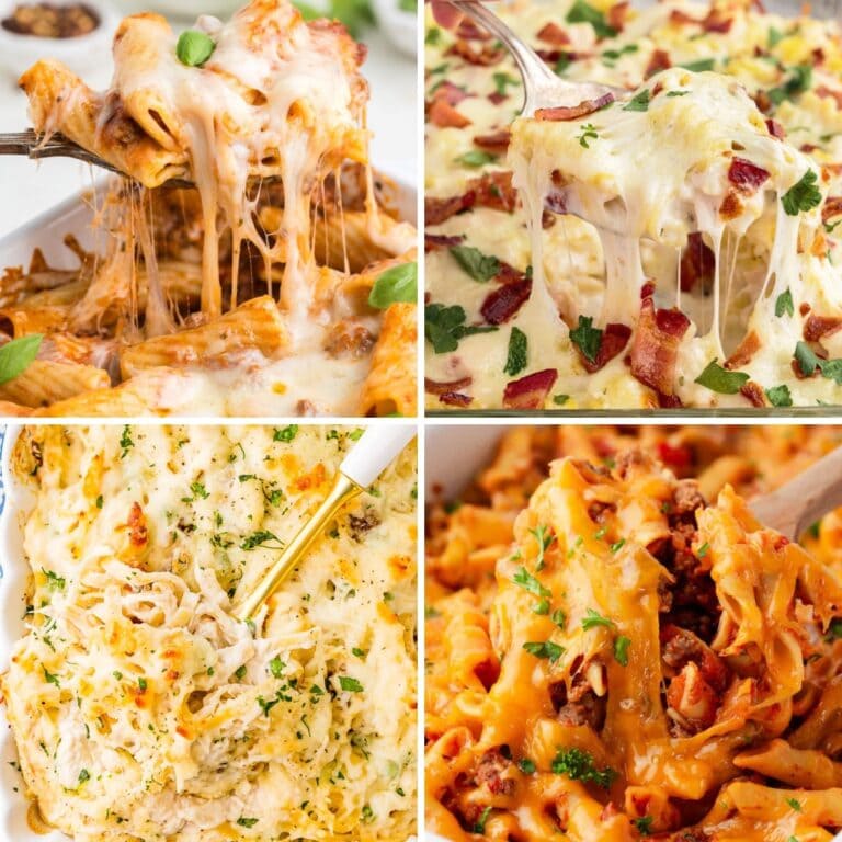 Collage of pasta casserole recipes.