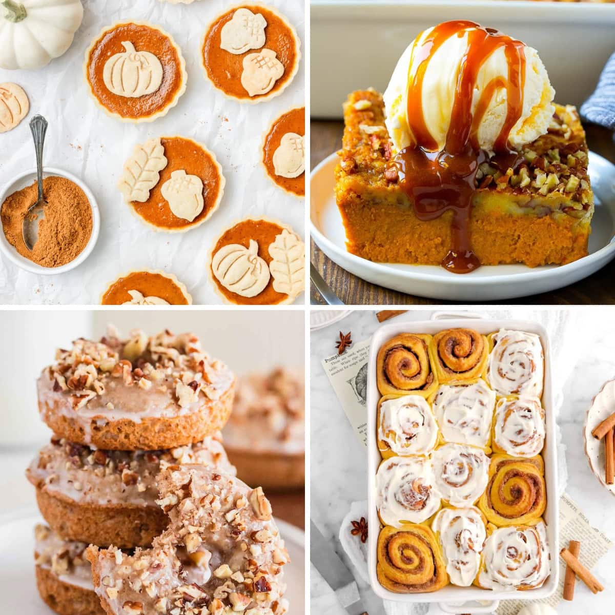 Collage of pumpkin baking recipes for fall.